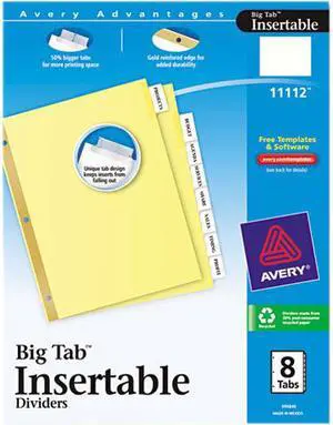 Avery 11112 WorkSaver Big Tab Reinforced Dividers w/Clear Tabs, 8-Tab, Letter, Buff