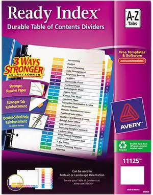 Avery 11125 Ready Index Contemporary Table of Content Divider, Title: A-Z, Multi, Letter