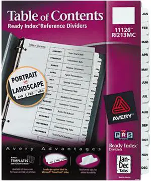 Avery 11126 Ready Index Classic Tab Titles, 12-Tab, Jan-Dec, Letter, Black/White, 12/Set