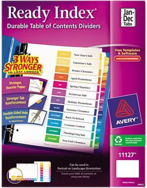 Avery 11127 Ready Index Contemporary Table of Contents Divider, Jan-Dec, Multi, Letter