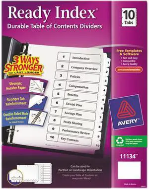 Avery Ready Index Customizable Table of Contents Black & White Dividers 10-Tab