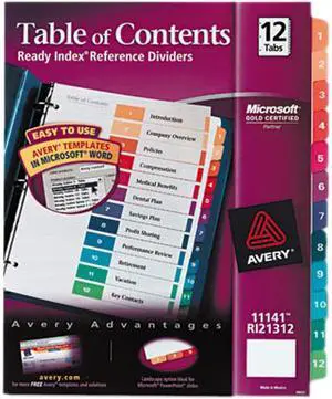 Avery Ready Index Customizable Table of Contents Multicolor Dividers 12-Tab