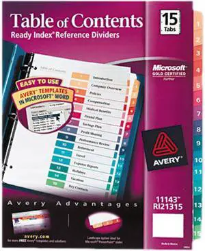 Avery 11143 Ready Index Contemporary Table of Contents Divider, 1-15, Multi, Letter