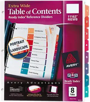 Avery 11163 Extra-Wide Ready Index Dividers, 8-Tab, 9 1/2 x 11, Assorted, 8/Set