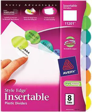 Avery 11201 Style Edge Insertable Reference Dividers, 8-Tab, Letter, Assorted, 8/Set