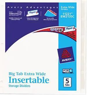 Avery Insertable Big Tab Dividers 5-Tab 11 1/8 x 9 1/4 11221