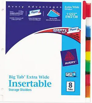 Avery 11222 WorkSaver Big Tab Extrawide Dividers w/Eight Multicolor Tabs, 9 x 11, White