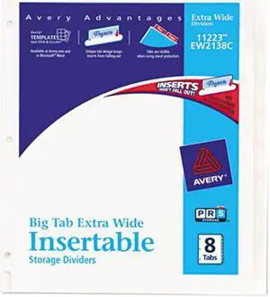 Avery 11223 WorkSaver Big Tab Extrawide Dividers, Clear Tabs, 8-Tab, 9 x 11, White