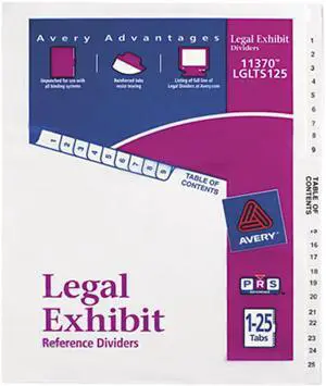 Avery 11370 Premium Collated Legal Dividers Avery Style, Letter Size, 1-25 & Table of Contents Tab Set (11370)