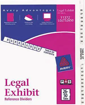 Avery 11372 Premium Collated Legal Dividers Avery Style, Letter Size, 26-50 & Table of Contents Tab Set (11372)