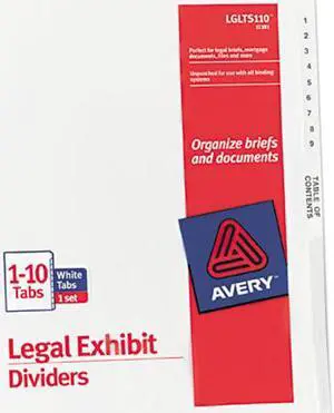 Avery 11381 Avery-Style Legal Side Tab Divider, Title: 1-10, Letter, White, 1 Set