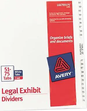 Avery 11396 Premium Collated Legal Dividers Avery Style, Letter Size, 51-75 & Table of Contents Tab Set (11396)