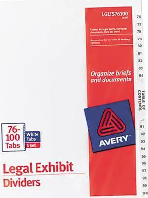 Avery 11397 Premium Collated Legal Dividers Avery Style, Letter Size, 76-100 & Table of Contents Tab Set (11397)