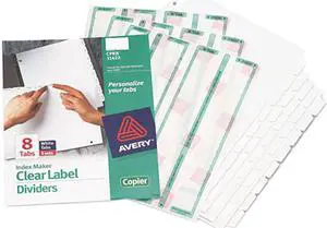 Avery 11422 Print & Apply Clear Label Dividers, Index Maker Easy Peel Printable Labels for Copiers, 8 White Tabs, 5 Sets (11422)