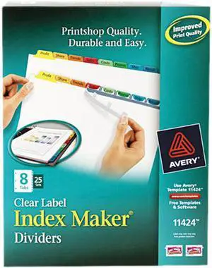 Avery 11424 Index Maker Divider w/Multicolor Tabs, 8-Tab, Letter, 25 Sets/Box