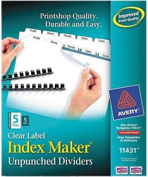 Avery 11431 Index Maker Clear Label Unpunched Divider, 5-Tab, Letter, White, 5 Sets
