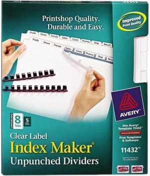 Avery 11432 Index Maker Clear Label Unpunched Divider, 8-Tab, Letter, White, 5 Sets