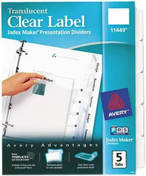 Avery 11449 Index Maker Clear Label Punched Dividers, 5-Tab, Letter