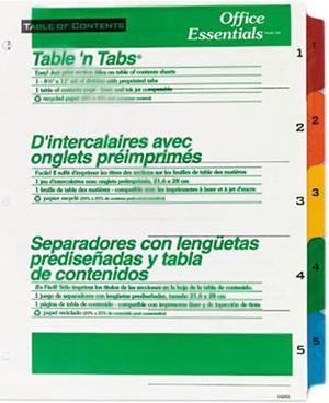 Avery 11667 Office Essentials Table 'N Tabs Dividers, Five Multicolor Tabs, 1-5, Letter, Set