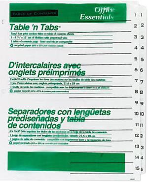 Avery 11674 Office Essentials Table 'N Tabs Dividers, 15-Tab, 1-15, Letter, White, 1 Set