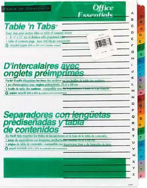 Avery 11677 Office Essentials Table 'N Tabs Dividers, 26-Tab, A-Z, Letter, Assorted, 1 Set