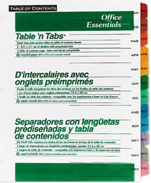 Avery 11679 Office Essentials Table 'N Tabs Dividers, 12-Tab, Months, Letter, Assorted, Set