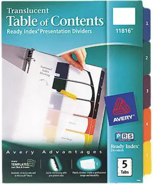 Avery 11816 Ready Index Table/Contents Dividers, 5-Tab, Letter, Assorted, 5/Set