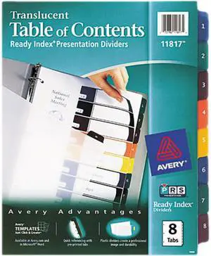 Avery 11817 Ready Index Table/Contents Dividers, 8-Tab, Letter, Assorted, 8/Set