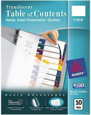 Avery 11818 Ready Index Table/Contents Dividers, 10-Tab, Letter, Assorted, 10/Set