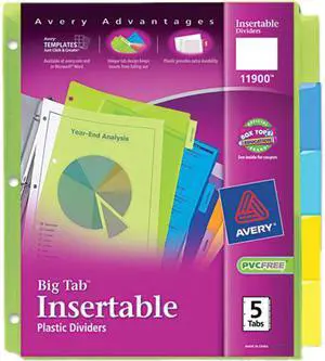 Avery Insertable Big Tab Plastic Dividers 5-Tab Letter 11900
