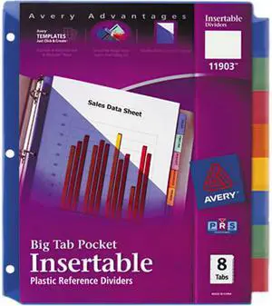 Avery 11903 WorkSaver Big Tab Plastic Dividers, Slash Pocket, 8-Tab, Letter, Assorted