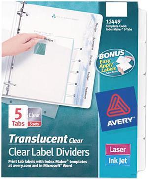 Avery 12449 Index Maker Clear Label Punched Dividers, 5-Tab, Letter, 5 Sets/Pack