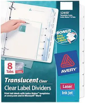 Avery 12450 Index Maker Clear Label Punched Dividers, 8-Tab, Letter, 5 Sets/Pack