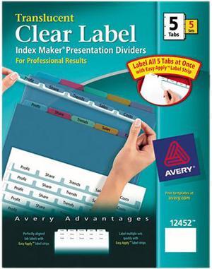 Avery 12452 Index Maker Clear Label Punched Dividers, Multicolor 5-Tab, Letter, 5 Sets/Pack