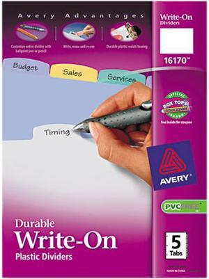 Avery 16170 Translucent Multicolor Write-On Dividers, 5-Tab, Letter, 1 Set