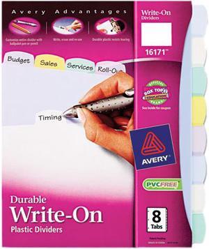 Avery 16171 Translucent Multicolor Write-On Dividers, 8-Tab, Letter, 1 Set
