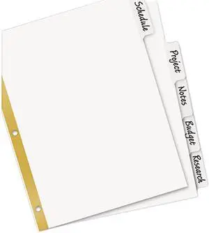 Avery 23075 Big Tab Write-On Dividers w/Erasable Laminated Tabs, White, 5/Set