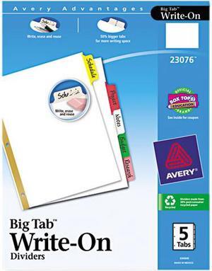 Avery 23076 Big Tab Write-On Dividers w/Erasable Laminated Tabs, Clear, 5/Set