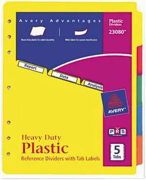 Avery 23080 Plastic Index Dividers, White Self-Stick Labels, 5-Tab, Letter, 1 Set