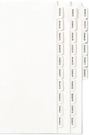 Avery 82105 Allstate-Style Legal Index Dividers, 25-Tab, Exhibit A-Z, Letter, White, 26/Pack