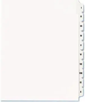 Avery 82319 Allstate-Style Legal Side Tab Dividers, 25-Tab, I-X, Letter, White, 25/Set