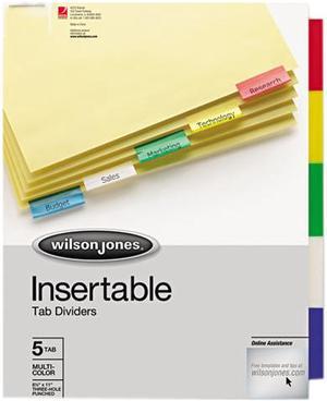 Wilson Jones 54309 Single-Sided Reinforced Insertable Index, Multicolor 5-Tab, Letter, Buff, 5/Set