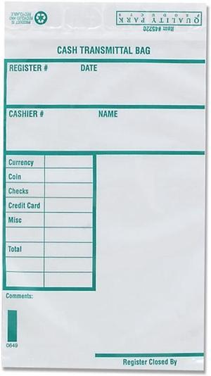 Quality Park 45220 #55 9" h x 6" w Polyethylene Tamper-Evident Cash Transmittal Bag, Clear - 100 Bags