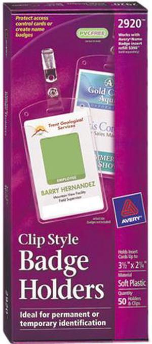 Avery Secure Top Clip-Style Badge Holders Vertical 2 1/4 x 3 1/2 Clear 50/Box