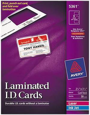 Avery Self-Laminating ID Cards, 2.25" x 3.5", 30 Cards (5361)