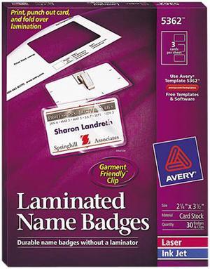 Avery Self-Laminating Name Badges, 2.25" x 3.5", 30 Badges (5362)
