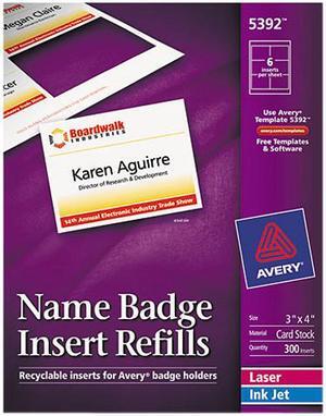Avery Name Badge Insert Refills, 3" x 4", 300 Inserts (5392)