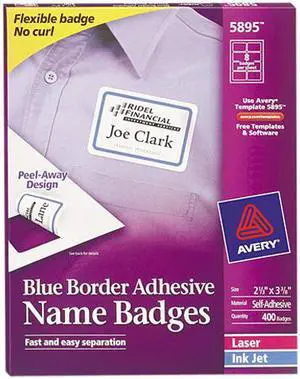 Avery 5895 Flexible Self-Adhesive Laser/Inkjet Name Badge Labels, 2-1/3 x 3-3/8, BE, 400/Bx