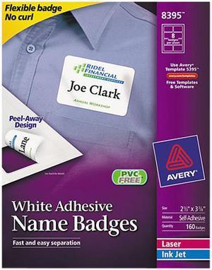 Avery 8395 Flexible Self-Adhesive Laser/Inkjet Name Badge Labels, 2-1/3 x 3-3/8, WE, 160/Pk