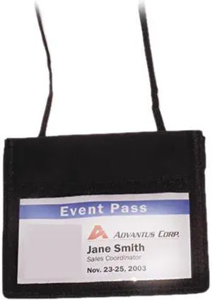 Advantus 75452 ID Badge Holder w/Convention Neck Pouch, Horizontal, 4w x 2 1/4h, Black, 12/Pack